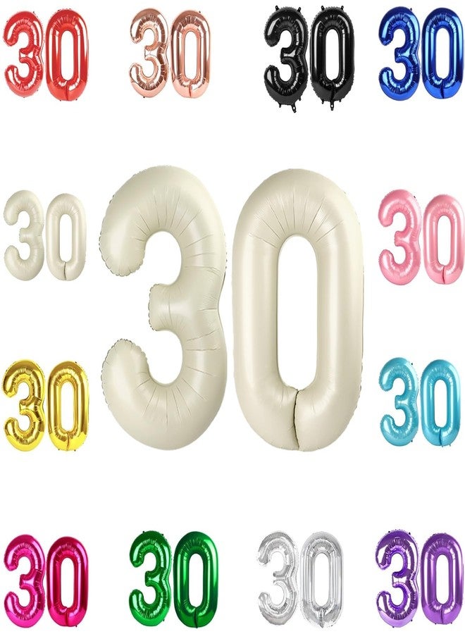 IWERP 30 Balloon Number, Cream Number 30th Birthday Balloons 40 Inch, 30 Years Old Cream Birthday Decorations for Men Women, 30th Anniversary Decorations - Image 1